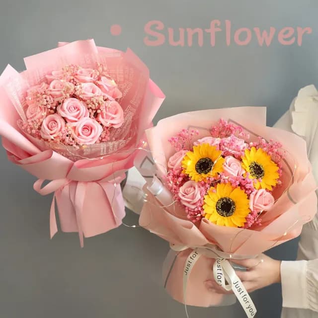 【向日葵】不凋花 仿真玫瑰花束 香皂花束 永生花(情人節 生日禮物 送女孩 畢業花束 交換禮物 教師節)