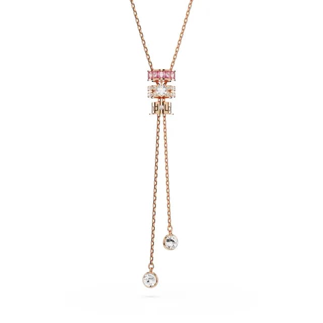 【SWAROVSKI 施華洛世奇】Connexus Y字形鏈墜 混合式切割 Love is around 粉紅色 鍍玫瑰金色(情人節禮物)