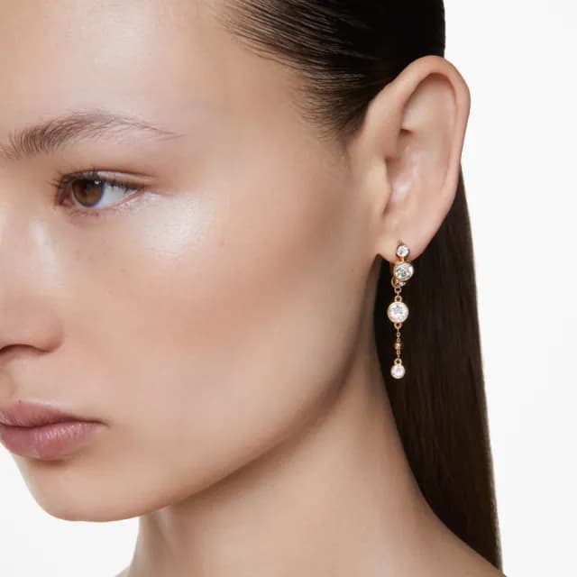 【SWAROVSKI 施華洛世奇】Imber 水滴形耳環 圓形切割 白色 多種金屬潤飾