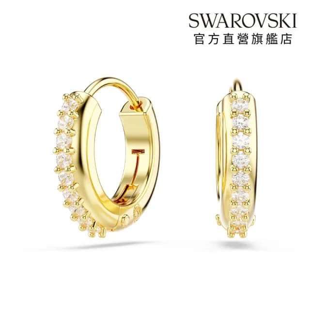 【SWAROVSKI 施華洛世奇】Matrix 大圈耳環 圓形切割 白色 鍍金色