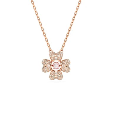 【SWAROVSKI 施華洛世奇】Idyllia 鏈墜 幸運草 白色 鍍玫瑰金色