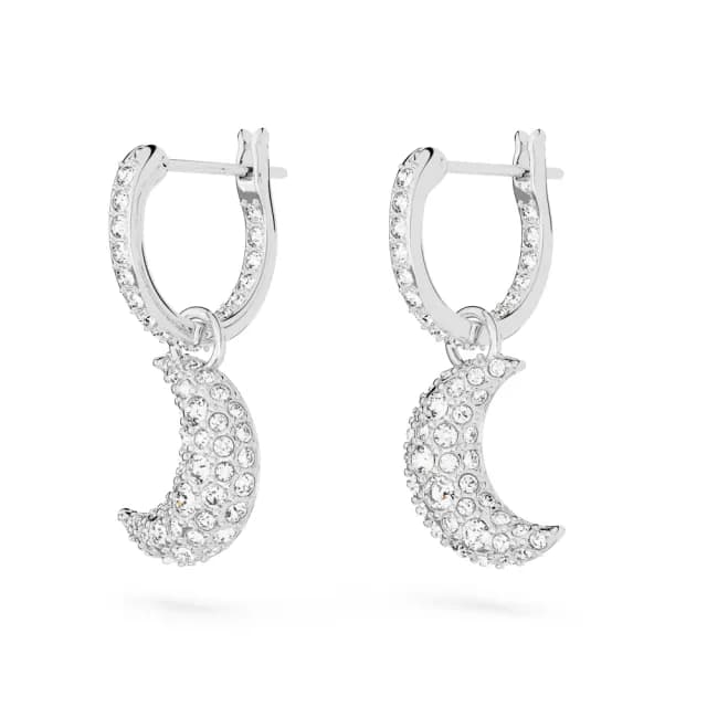 【SWAROVSKI 施華洛世奇】Sublima 水滴形耳環 月亮 白色 鍍白金色