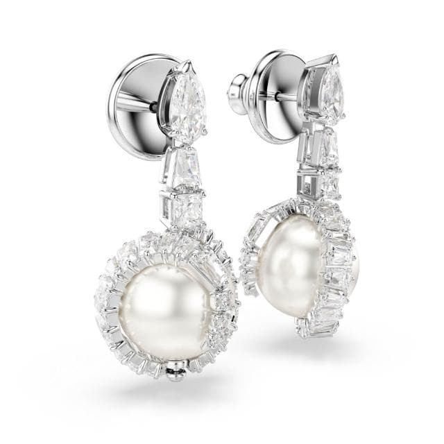 【SWAROVSKI 官方直營】Snake 水滴形耳環 水晶珍珠 混合式切割 蛇年 白色 鍍白金色