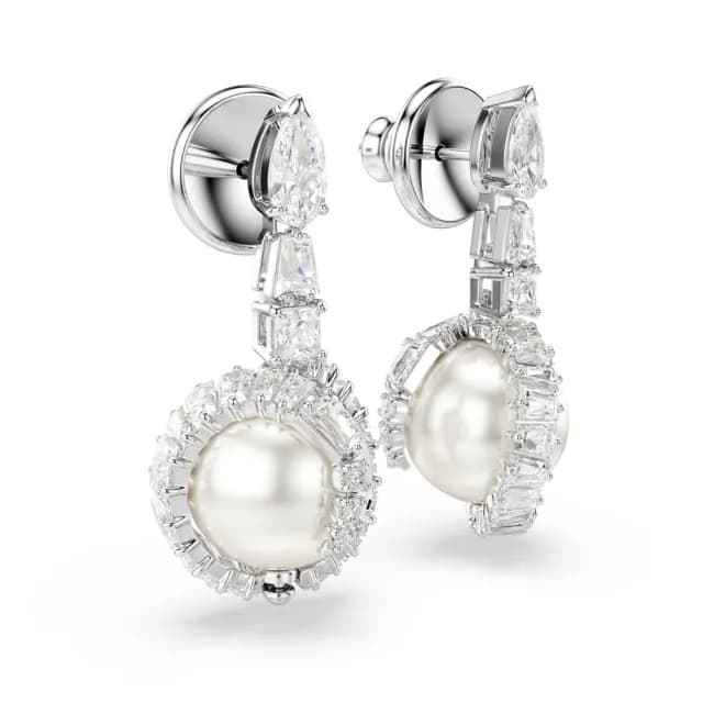 【SWAROVSKI 施華洛世奇】Snake 水滴形耳環 水晶珍珠 混合式切割 蛇年 白色 鍍白金色(情人節禮物)