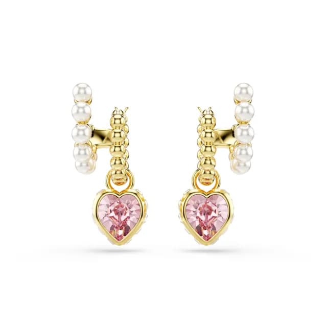 【SWAROVSKI 施華洛世奇】Imber 大圈耳環 水晶珍珠 心形切割 心形 粉紅色 鍍金色