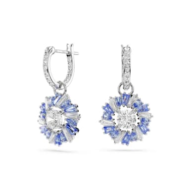 【SWAROVSKI 官方直營】Idyllia 水滴形耳環 混合式切割 花朵 藍色 鍍白金色