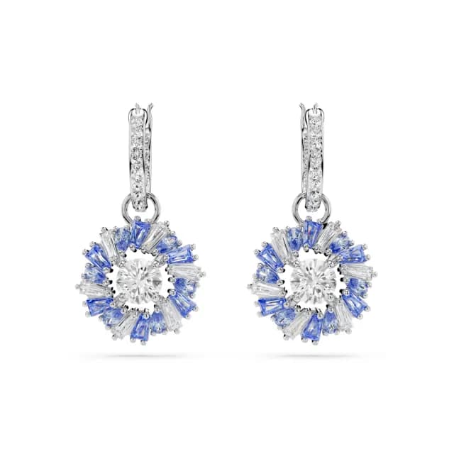 【SWAROVSKI 施華洛世奇】Idyllia 水滴形耳環 混合式切割 花朵 藍色 鍍白金色