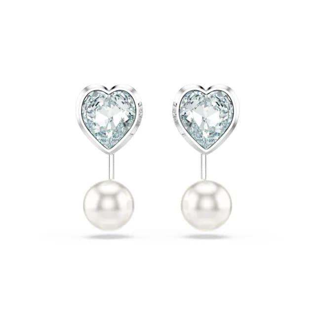 【SWAROVSKI 施華洛世奇】Imber 耳環袋 水晶珍珠 心形切割 心形 藍色 鍍白金色