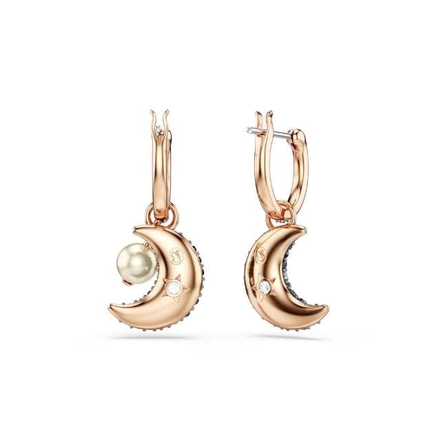 【SWAROVSKI 施華洛世奇】Sublima 水滴形耳環 水晶珍珠 非對稱設計 月亮 漸層色 鍍玫瑰金色