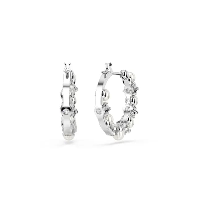 【SWAROVSKI 施華洛世奇】Matrix 大圈耳環 水晶珍珠 圓形切割 白色 鍍白金色(情人節禮物)