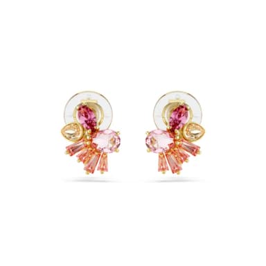 【SWAROVSKI 施華洛世奇】Gema 夾式耳環 混合式切割 花朵 粉紅色 鍍金色