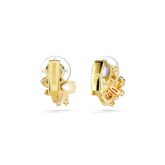【SWAROVSKI 施華洛世奇】Gema 夾式耳環 混合式切割 花朵 粉紅色 鍍金色