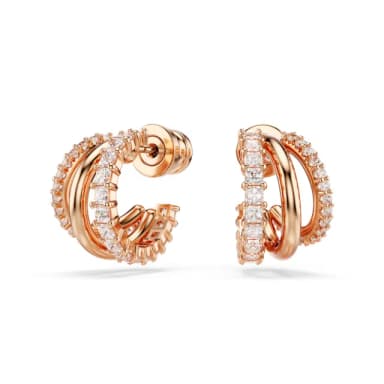 【SWAROVSKI 施華洛世奇】Hyperbola 大圈耳環 混合式切割 迷你 白色 鍍玫瑰金色