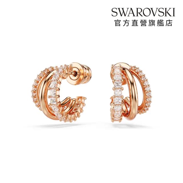 【SWAROVSKI 施華洛世奇】Hyperbola 大圈耳環 混合式切割 迷你 白色 鍍玫瑰金色