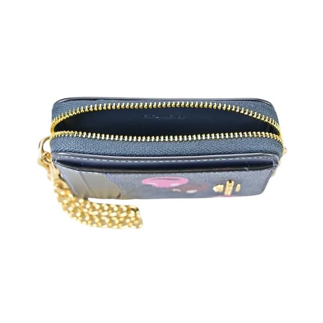 【COACH】C LOGO PVC鏈帶方型卡夾零錢包(櫻桃印花/丹寧藍)