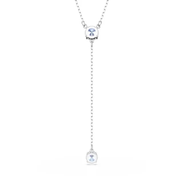 【SWAROVSKI 施華洛世奇】Attract Y形項鏈 圓形切割 藍色 鍍白金色