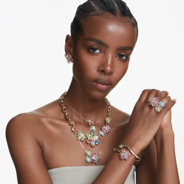 【SWAROVSKI 施華洛世奇】Idyllia 鏈墜 混合式切割 花朵 漸層色 鍍金色(情人節禮物)