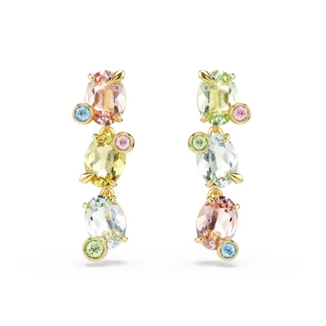 【SWAROVSKI 施華洛世奇】Gema 水滴形耳環 非對稱設計 混合式切割 漸層色 鍍金色(情人節禮物)