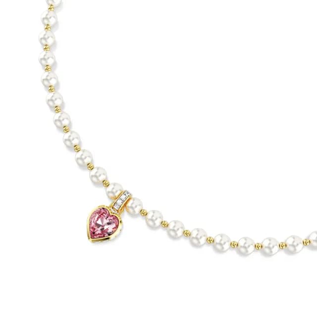 【SWAROVSKI 施華洛世奇】Imber 項鏈 水晶珍珠 心形切割 心形 粉紅色 鍍金色(情人節禮物)