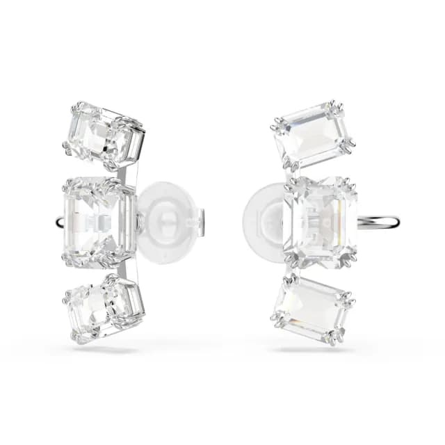 【SWAROVSKI 施華洛世奇】Millenia 夾式耳環 八角形切割 白色 鍍白金色