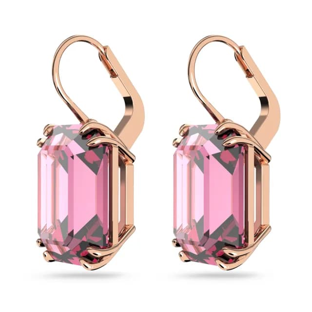 【SWAROVSKI 施華洛世奇】Millenia 水滴形耳環 八角形切割 粉紅色 鍍玫瑰金色(情人節禮物)