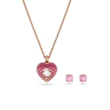 【SWAROVSKI 施華洛世奇】Idyllia 套裝 心形 粉紅色 鍍玫瑰金色