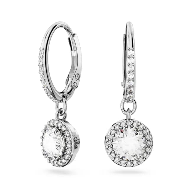 【SWAROVSKI 施華洛世奇】Una Angelic 水滴形耳環 圓形切割 密鑲 白色 鍍白金色
