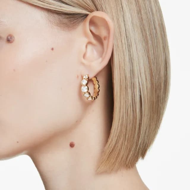 【SWAROVSKI 施華洛世奇】Imber 大圈耳環 圓形切割 白色 鍍金色(情人節禮物)