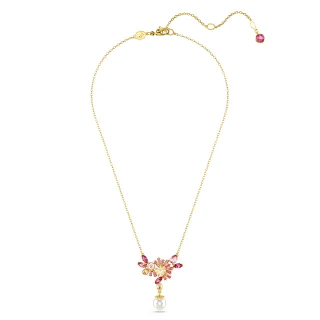 【SWAROVSKI 施華洛世奇】Gema 鏈墜 混合式切割 水晶珍珠 花朵 粉紅色 鍍金色(情人節禮物)