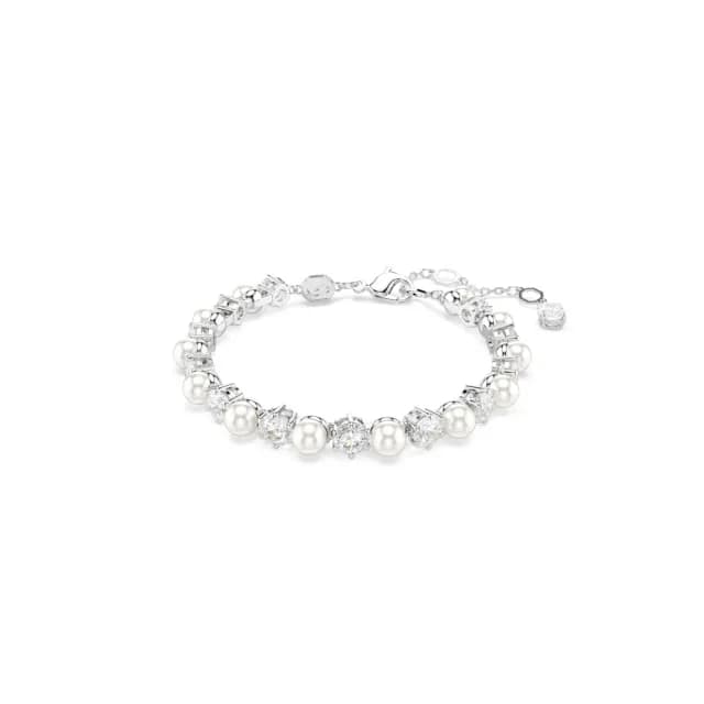 【SWAROVSKI 施華洛世奇】Matrix Tennis 手鏈 水晶珍珠 圓形切割 白色 鍍白金色