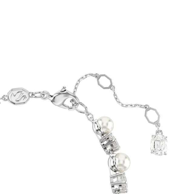 【SWAROVSKI 施華洛世奇】Matrix Tennis 手鏈 水晶珍珠 圓形切割 白色 鍍白金色