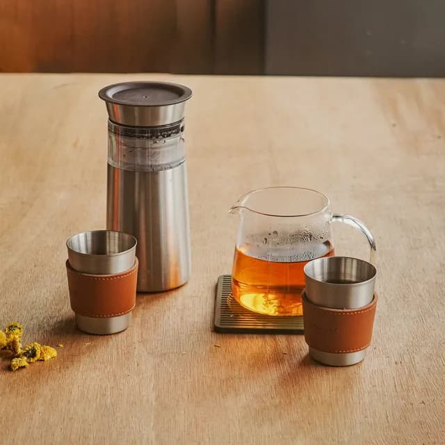【Driver】鋼丹泡茶壺聚會豪華組(泡茶杯 泡茶壺 沖茶壺 不鏽鋼茶壺 隔熱杯 茶葉罐 茶器 茶具 茶壺茶杯組)