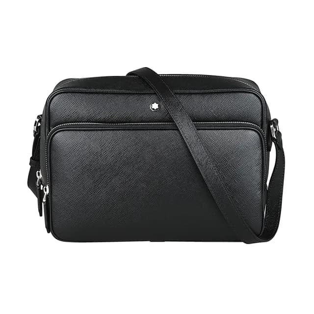 【MONTBLANC 萬寶龍】萬寶龍MONTBLANC Sartorial 匠心系列十字紋牛皮拉鍊斜背信差包(黑)