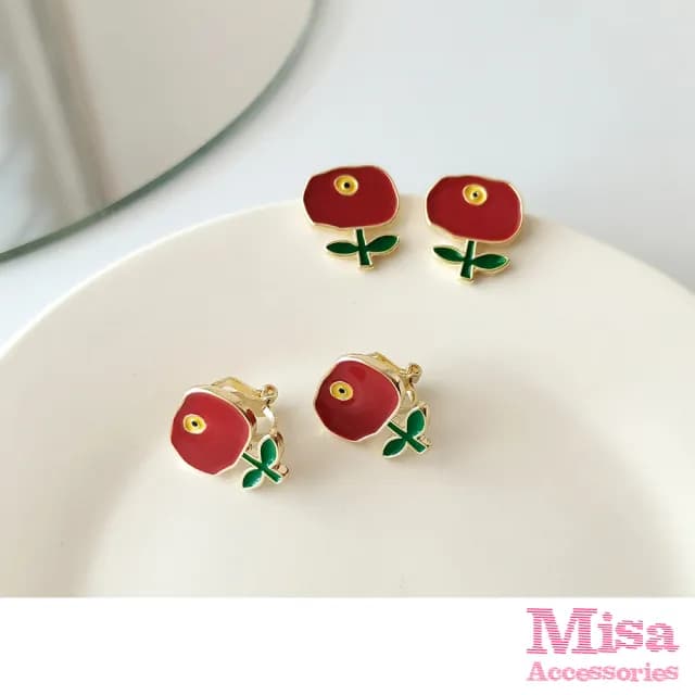 【MISA】韓國設計S925銀針可愛少女風小花造型耳環(S925銀針耳環 小花耳環)