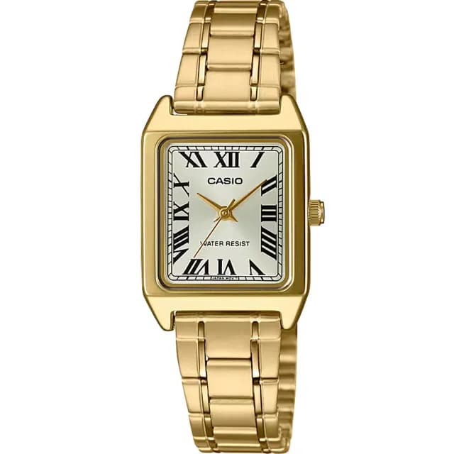 【CASIO 卡西歐】復古方形羅馬指針手錶-金 女錶 考試錶 學生錶 畢業禮物(LTP-V007G-9B)
