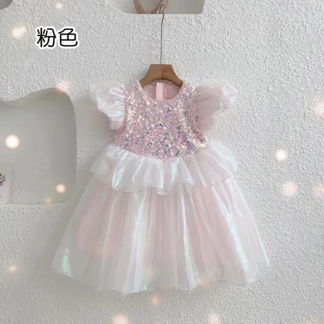 【橘魔法】美人魚炫彩漸層變色亮片洋裝(短袖洋裝 女童 婚禮 禮服 攝影 兒童 童裝)