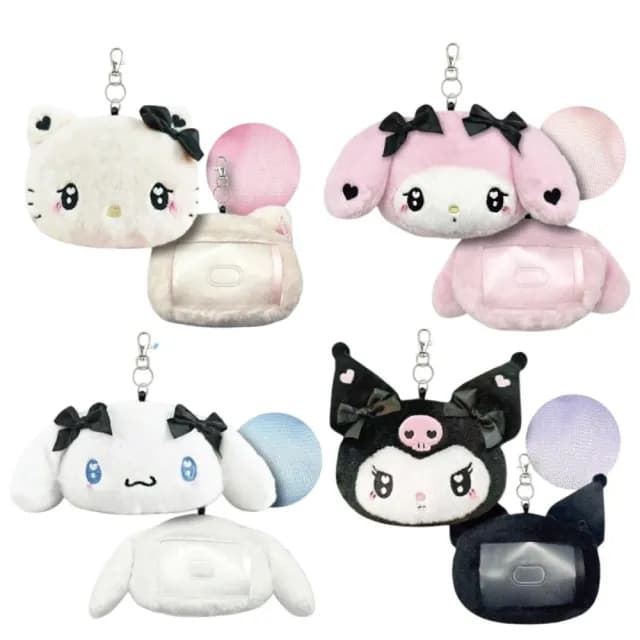 【小禮堂】Sanrio 三麗鷗 絨毛大臉伸縮票卡零錢包 愛心眼蝴蝶結款 Kitty 美樂蒂 酷洛米 大耳狗(平輸品)