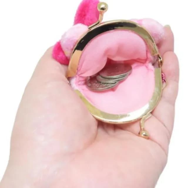 【小禮堂】Sanrio 三麗鷗 造型絨毛口金零錢包 附吊鏈 S 櫻花款 Kitty 美樂蒂 酷洛米(平輸品)