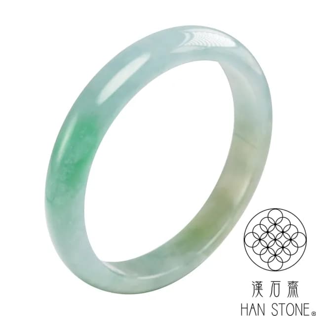 【漢石齋】情人節禮物 天然翡翠A貨 手鐲玉鐲 冰糯種藍水帶黃翡辣綠(手圍18.3/版寬11.3mm)