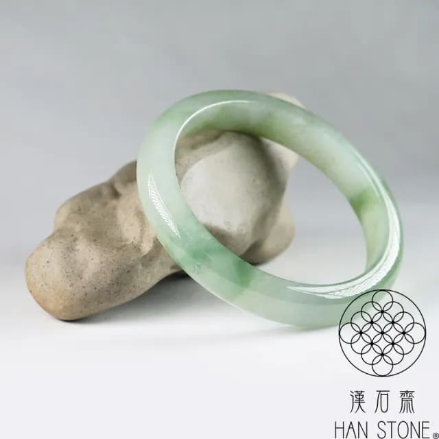 【漢石齋】情人節禮物 天然翡翠A貨 手鐲玉鐲 冰種飄花帶黃翡(手圍17.9/版寬11.5mm)