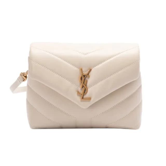 【YSL】SAINT LAURENT Toy Loulou Monogram 金色金屬 斜背包 肩背包 白色 678401