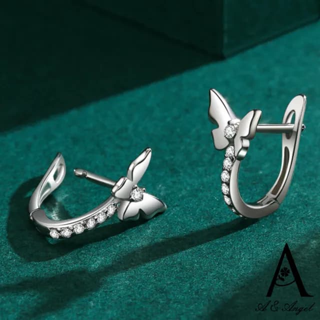 【ANGEL】仙女蝴蝶結典雅晶鑽圈圈氣質耳環(銀色)