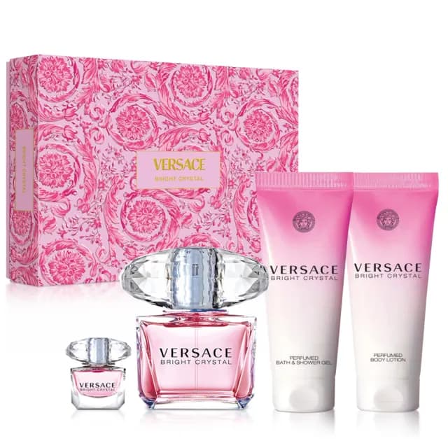 【VERSACE 凡賽斯】香戀水晶淡香水禮盒-淡香水90ml+香體乳100ml+浴凝露100ml+小香5ml(平行輸入)