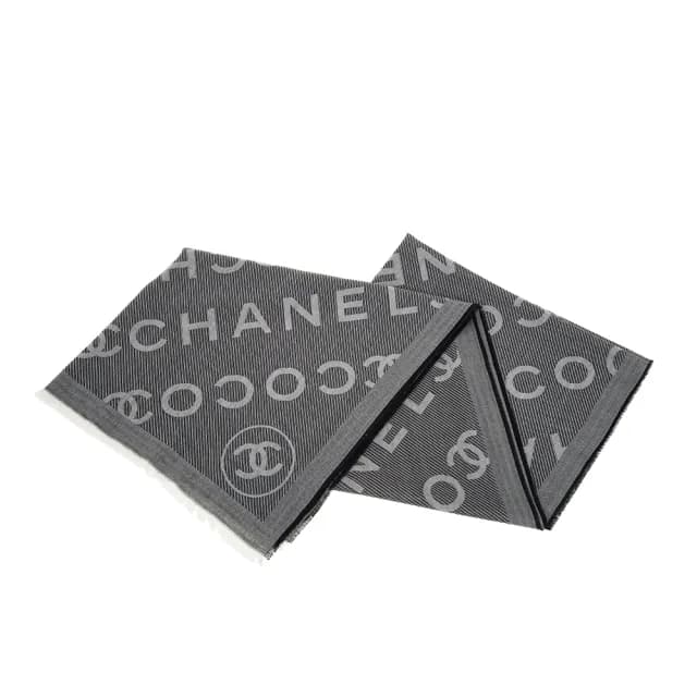【CHANEL 香奈兒】新款CHANEL COCO標誌撞色大款羊毛圍巾(灰色)