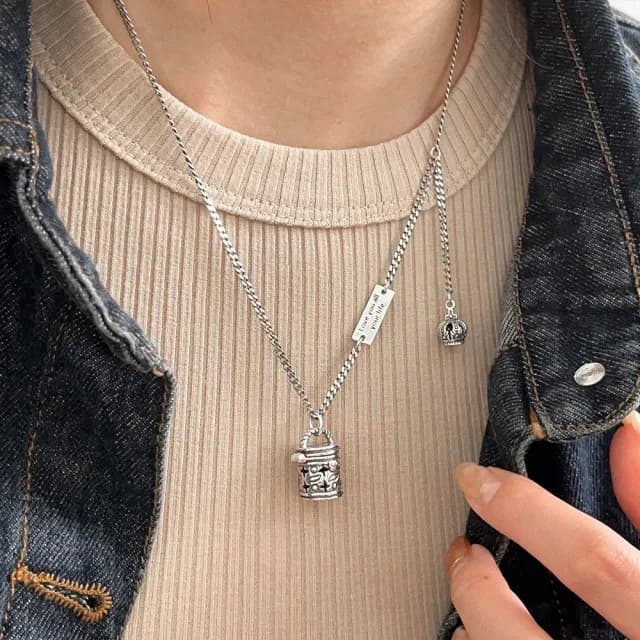 【KT DADA】尼泊爾烏盒項鍊 蓋可打開 空心吊墜 純銀項鍊 百搭飾品 男女適用 純銀項鍊 皇冠吊墜項鍊