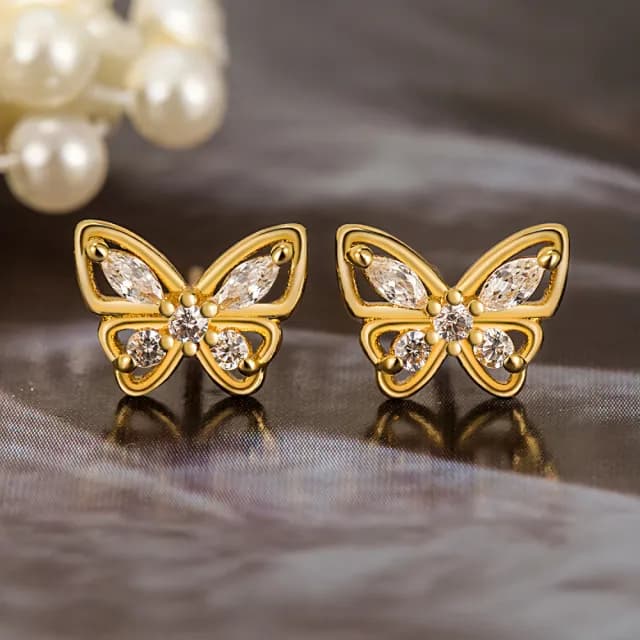 【I.Dear Jewelry】蝶夢相隨-韓系可愛蝴蝶氣質鑲鑽耳針耳環(耳環女 水鑽耳環 交換禮物)
