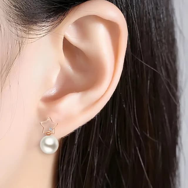 【I.Dear Jewelry】星月之戀-韓系浪漫不對稱星星月亮珍珠耳針耳環(耳環女 珍珠耳環 玫瑰金耳環)