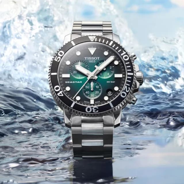 【TISSOT 天梭 官方授權】Seastar 1000 海洋之星300米潛水三眼計時錶-45mm 送禮 推薦(T1204171109101)