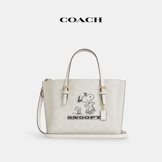 【COACH】蔻馳官方直營 COACH X PEANUTS MOLLIE 經典Logo SNOOPY圖案25號托特手袋(CBJ87)