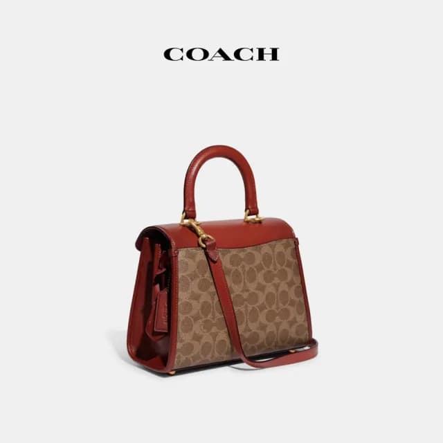 【COACH】蔻馳官方直營 SAMMY經典Logo頂部手柄手袋-B4/棕黃色 鏽紅色(CH724)